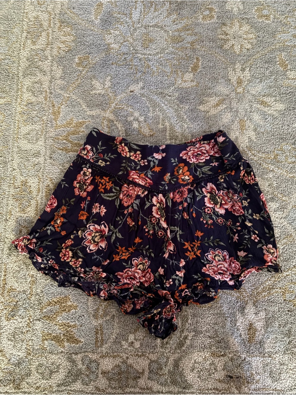 American Eagle Outfitters Navy Floral High-Waist Shorts